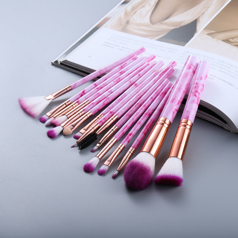15-Piece Marble Makeup Brush Set with Travel Case