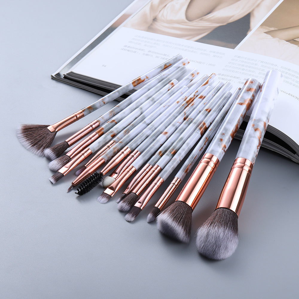 15-Piece Marble Makeup Brush Set with Travel Case