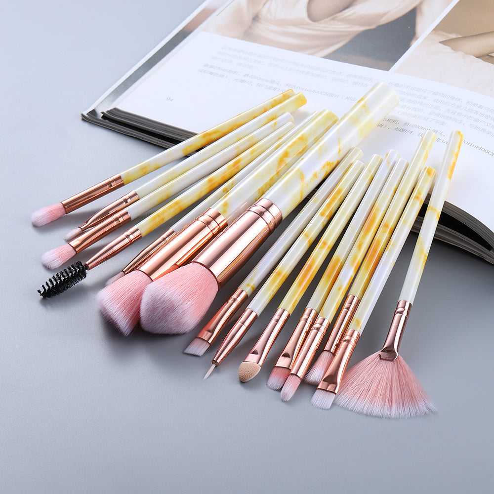 15-Piece Marble Makeup Brush Set with Travel Case