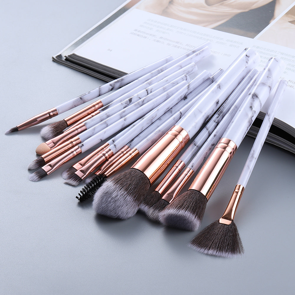 15-Piece Marble Makeup Brush Set with Travel Case