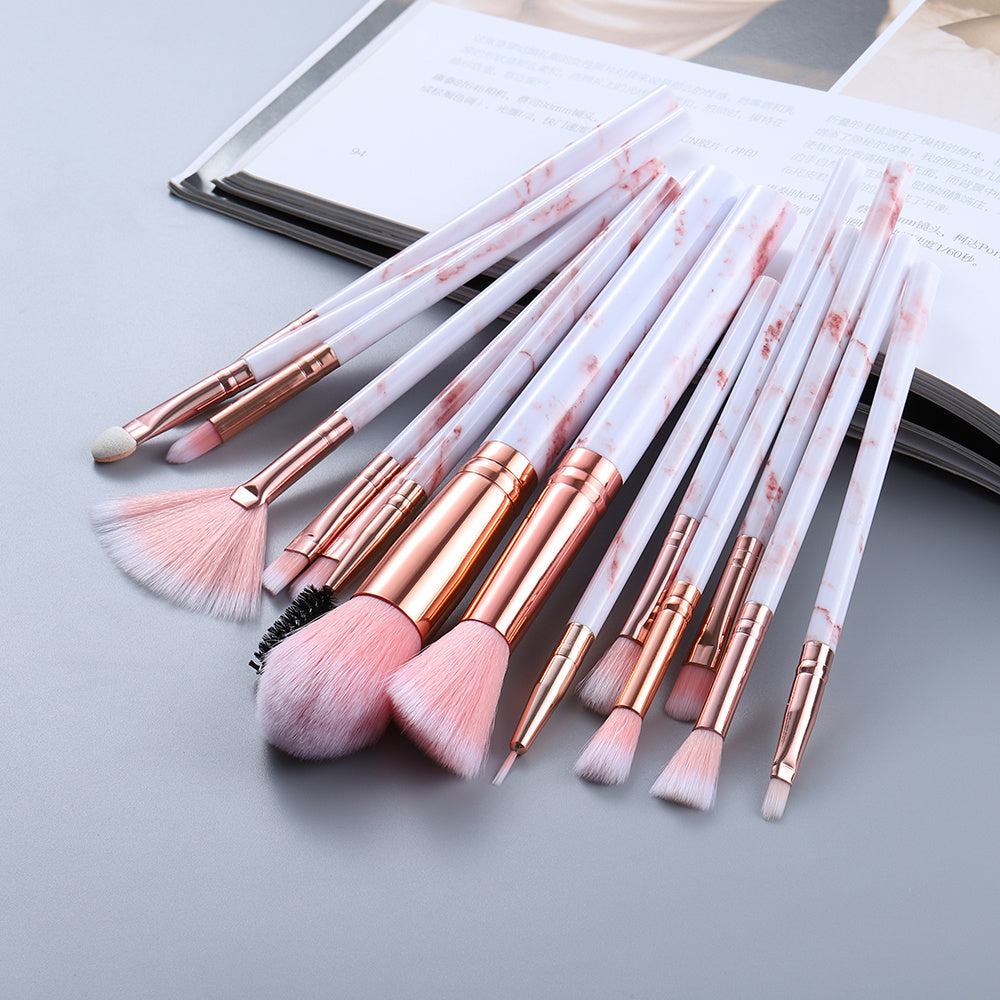15-Piece Marble Makeup Brush Set with Travel Case