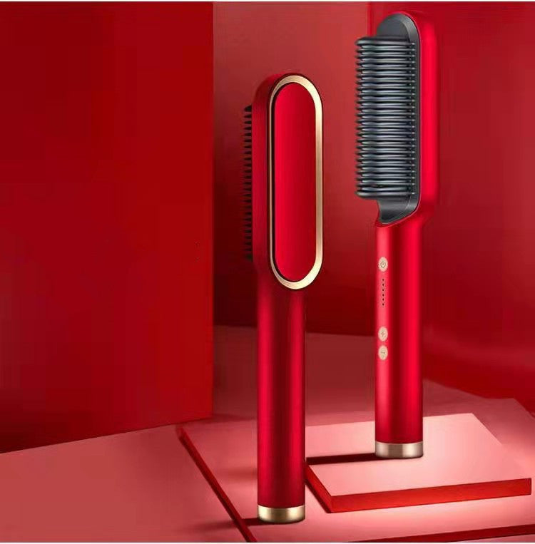 2-in-1 Hair Straightener & Curler Hot Comb Brush