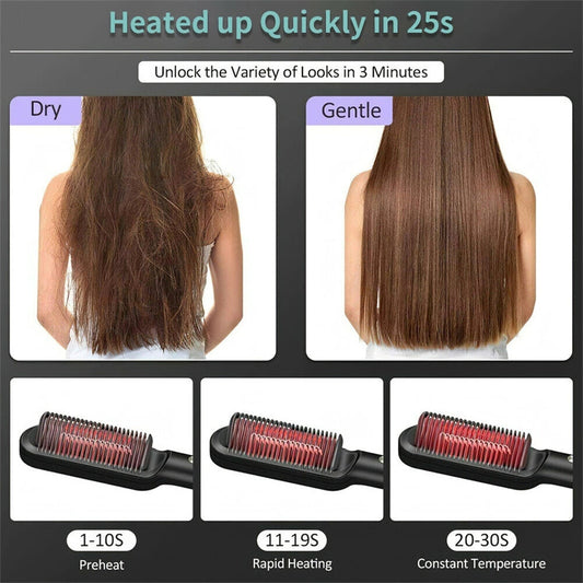 2-in-1 Hair Straightener & Curler Hot Comb Brush