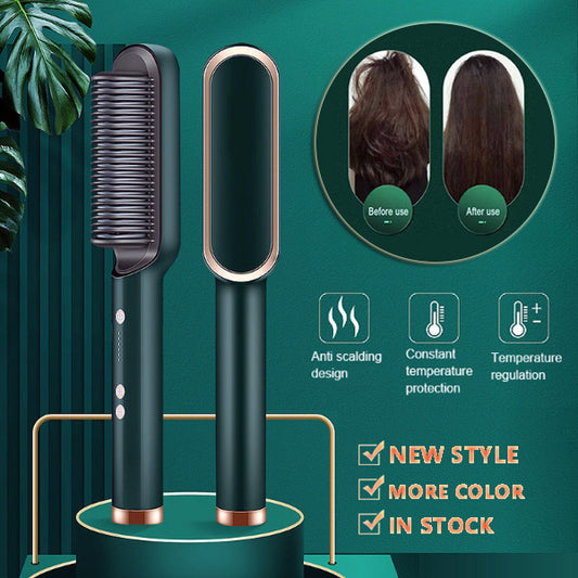 2-in-1 Hair Straightener & Curler Hot Comb Brush