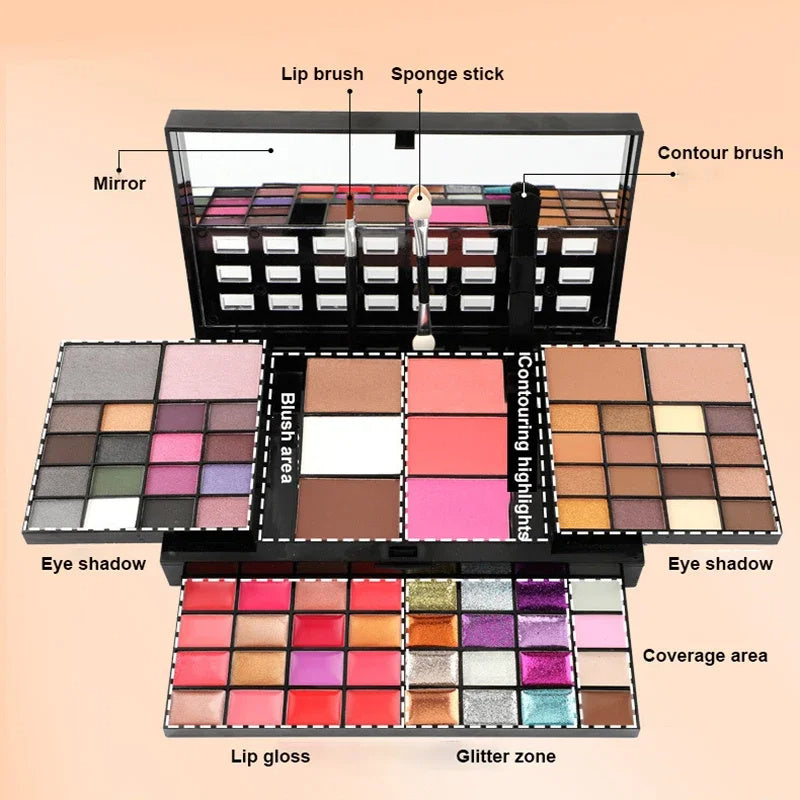 74-Color Makeup Set with Lip Gloss & Eyeshadow
