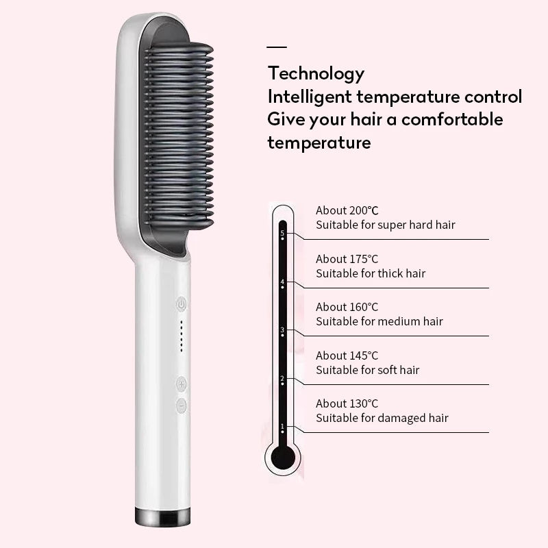 2-in-1 Hair Straightener & Curler Hot Comb Brush