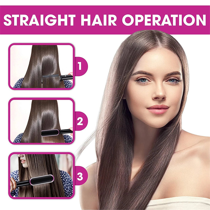 2-in-1 Hair Straightener & Curler Hot Comb Brush